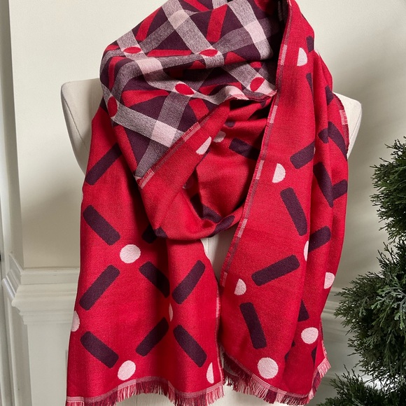 Talbots Red Lattice Dot Scarf - Picture 2 of 4